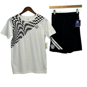 Ideology/Champion Bundle: Boys Checkered Detail Long Tee & Athletic Mesh Shorts